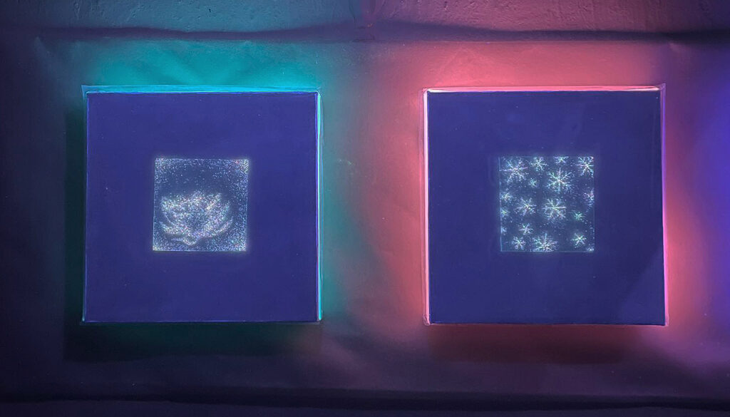 Pattern 3 & 4, fluorescent painted crushed glass on polyester sheet